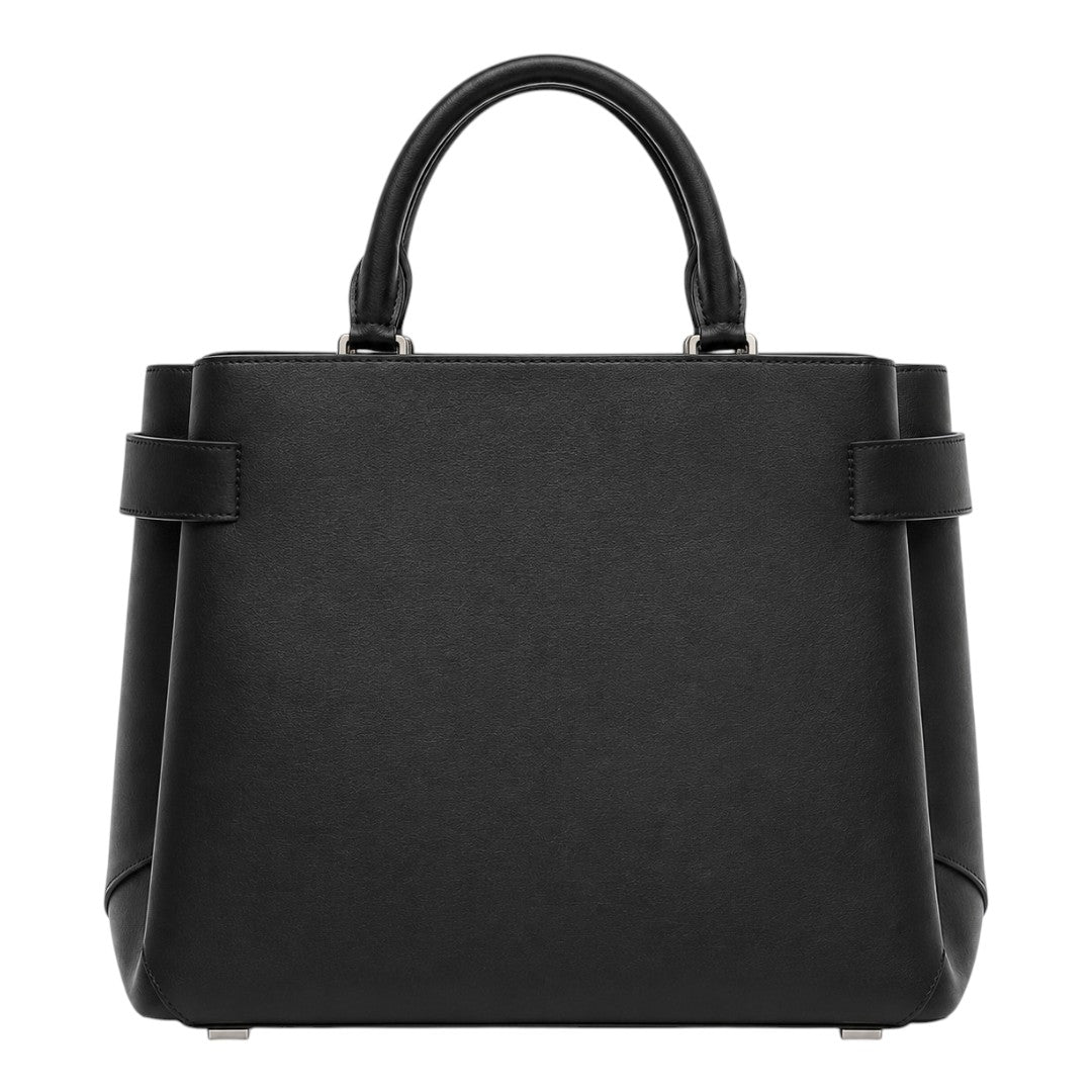 Replica Designer USA Bags Women's Black Structured Leather Tote Bag with Buckle Accents