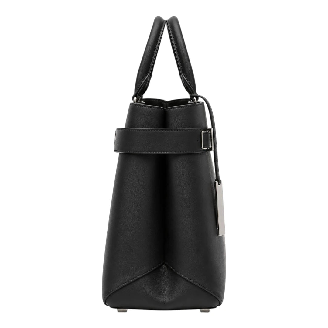 Replica Designer USA Bags Women's Black Structured Leather Tote Bag with Buckle Accents