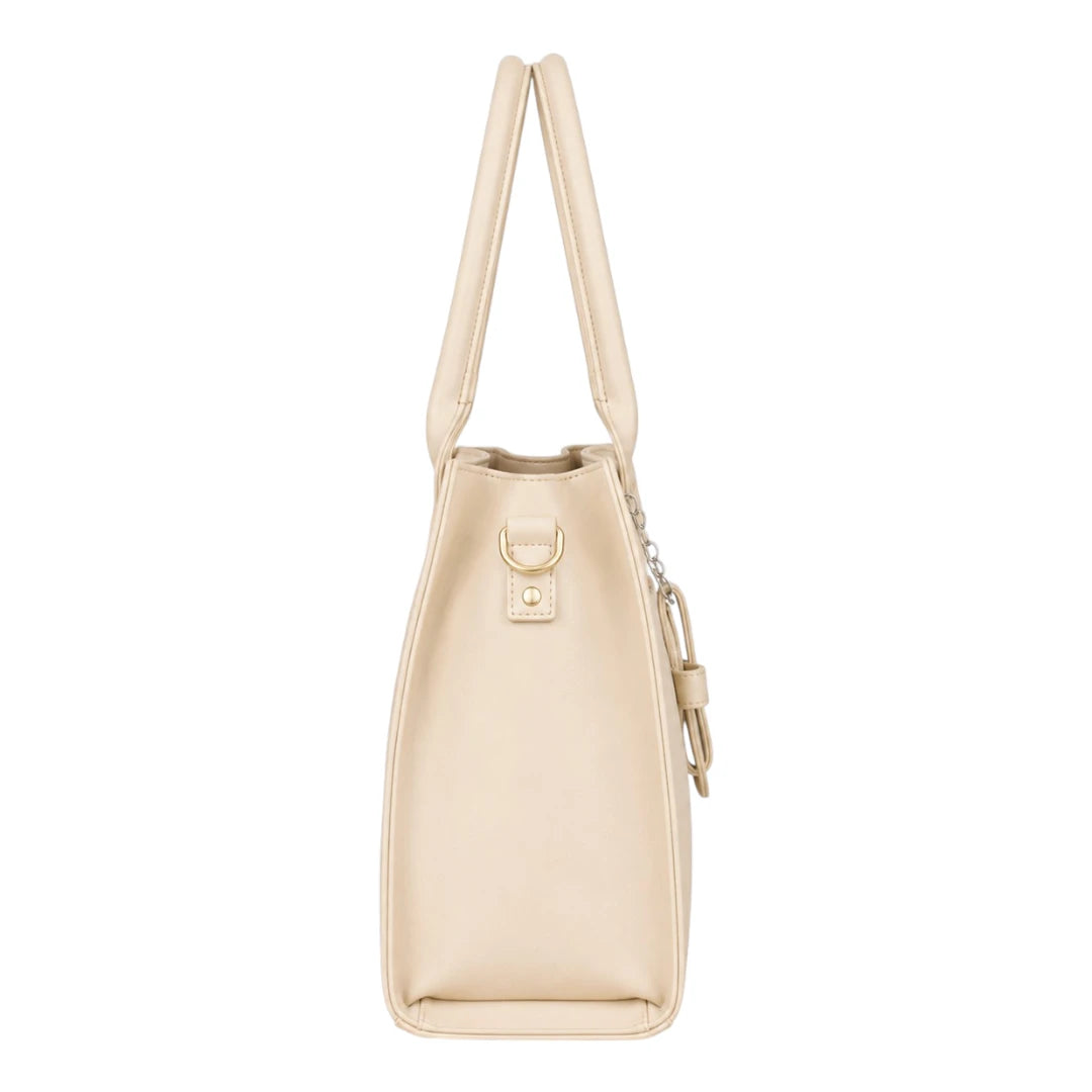 Replica Designer USA Bags Women's Elegant Beige Leather Tote Bag with Decorative Charm
