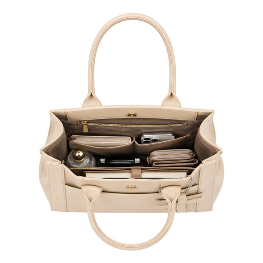 Replica Designer USA Bags Women's Elegant Beige Leather Tote Bag with Decorative Charm
