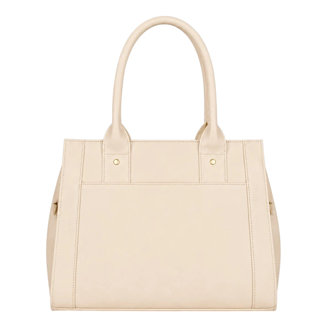 Replica Designer USA Bags Women's Elegant Beige Leather Tote Bag with Decorative Charm